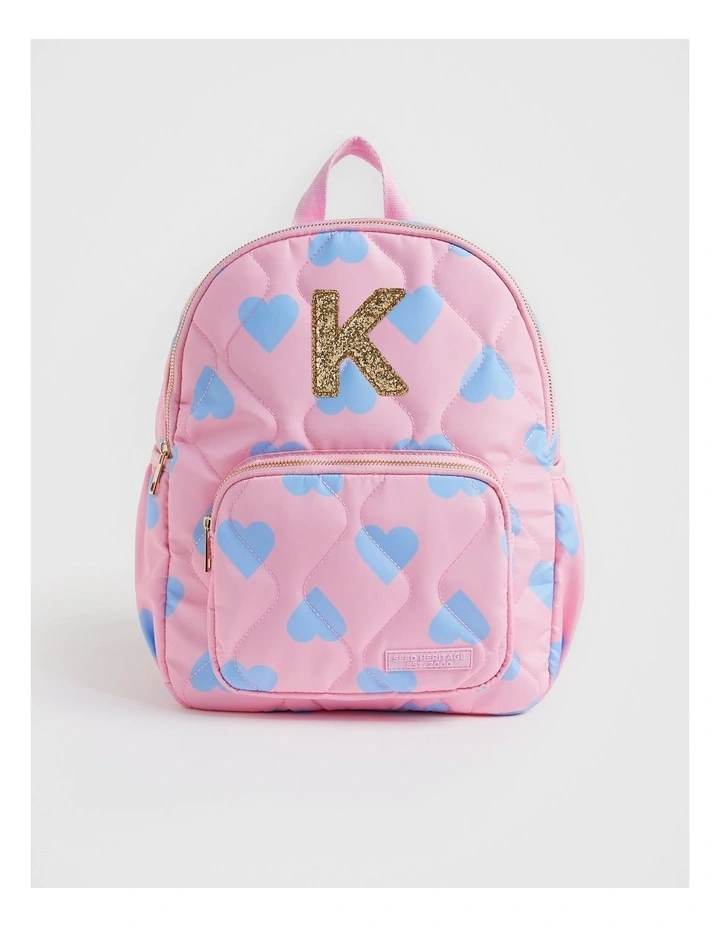Quilted Initial "K" Backpack in Pink