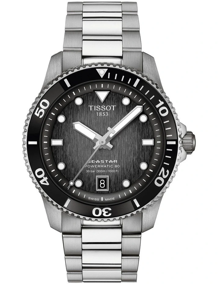 Seastar 1000 Powermatic Watch 80 40mm T1208071105100 in Black/Silver