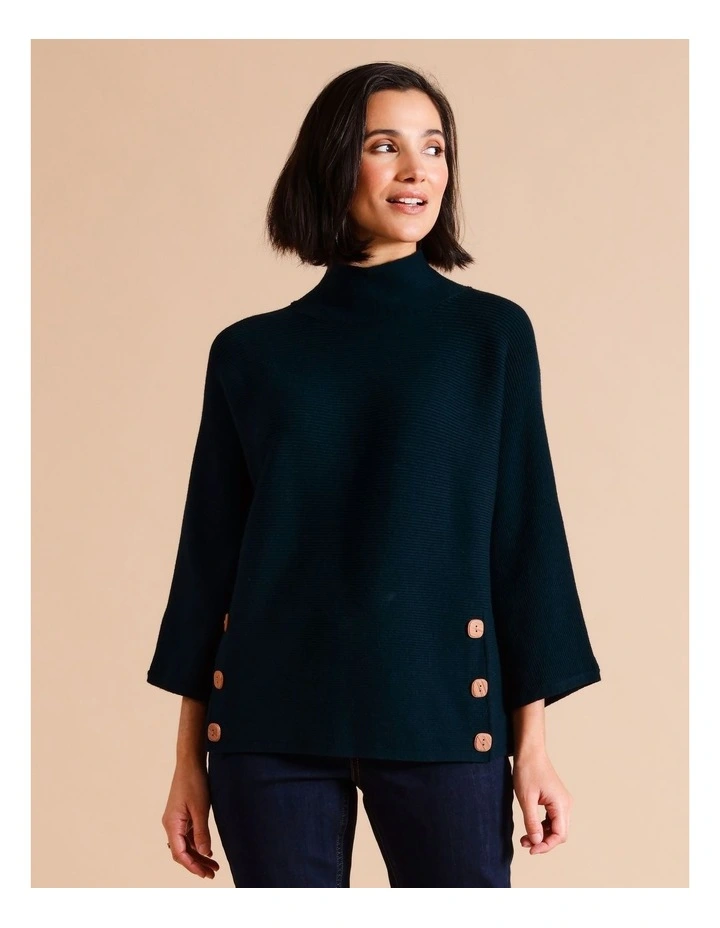 Sustainable Viscose Blend Button Side Magyar Sleeve Jumper In Sapphire
