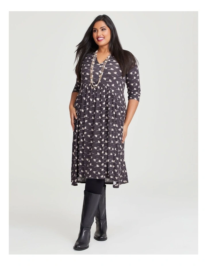 Ditsy Natural V-neck Dress in Print
