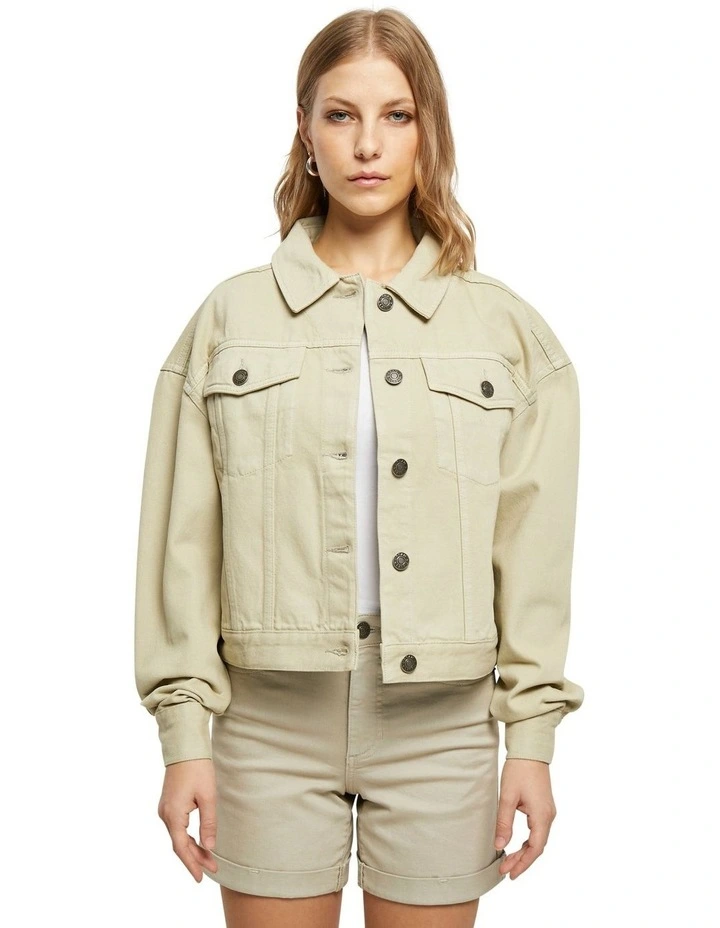 Oversized Coloured Denim Jacket in Soft Seagrass