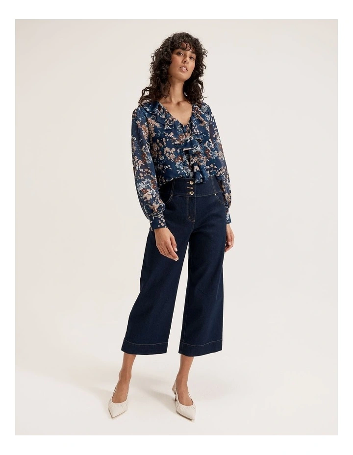Nautical Bloom Blouse in Navy