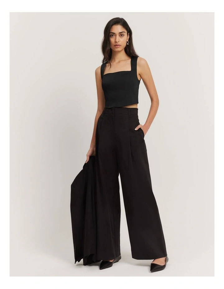 Cotton Wide Leg Pant in Black