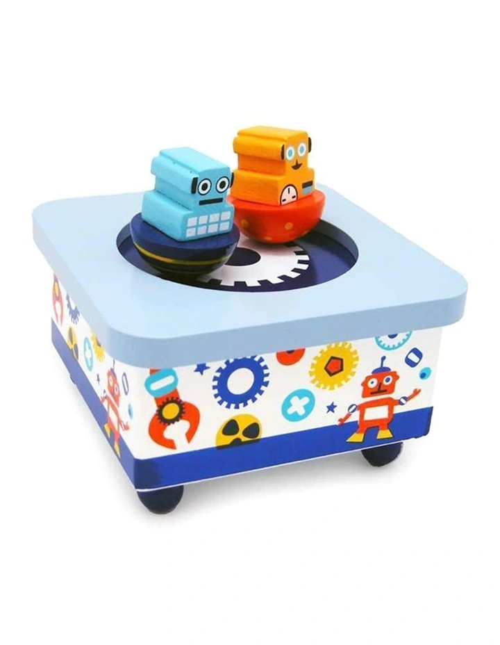 11.5cm Robot Wooden Music Box Spinning Figurines