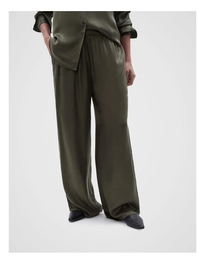 Cupro Pull On Pant in Dark Moss