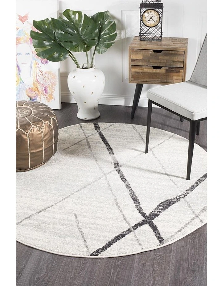 Oasis Noah Contemporary Round Rug in White/Grey