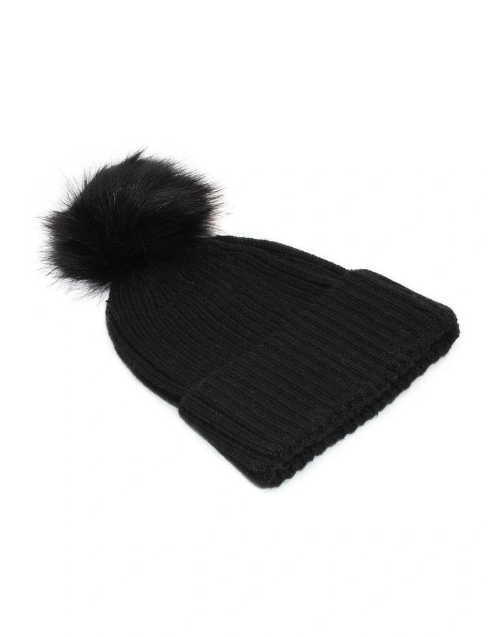 Valentine Wool Blend Beanie in Black