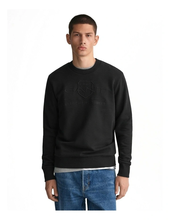 Tonal Shield Crew Neck Sweatshirt in Black
