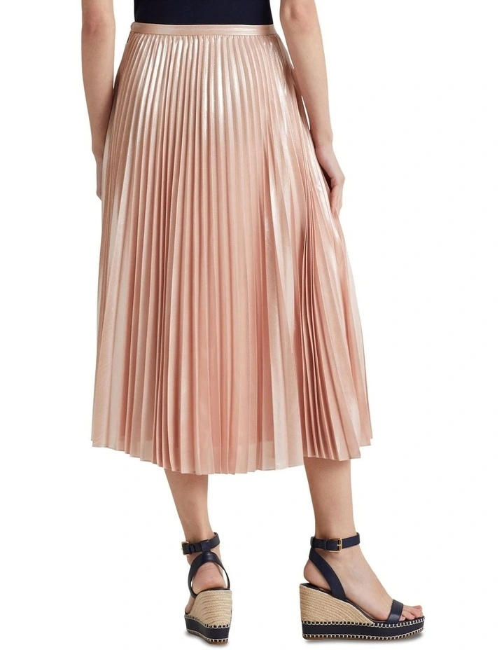 Pleated Metallic Chiffon Skirt in Orange