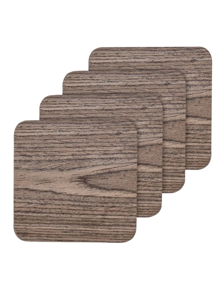 Square Dark Veneer Coaster 4 Pack in Brown