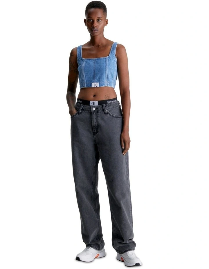 Corset Denim Top in Mid Blue