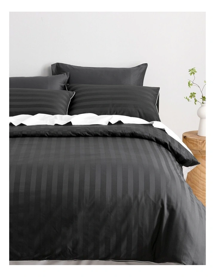 600TC Kensington Cotton Jacquard Stripe Quilt Cover Set in Charcoal