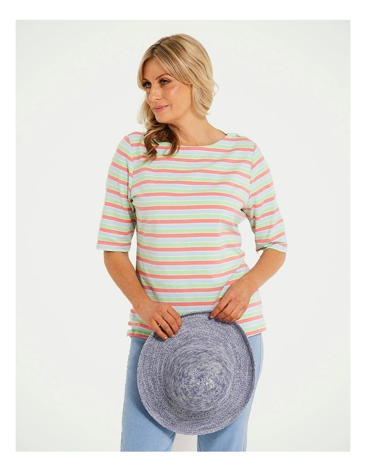 Shelly Stripe Elbow Sleeve Top in Multi