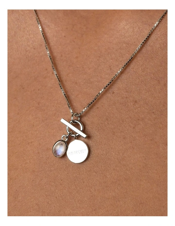 Box Chain Necklace With Moonstone And VT Plate in Silver