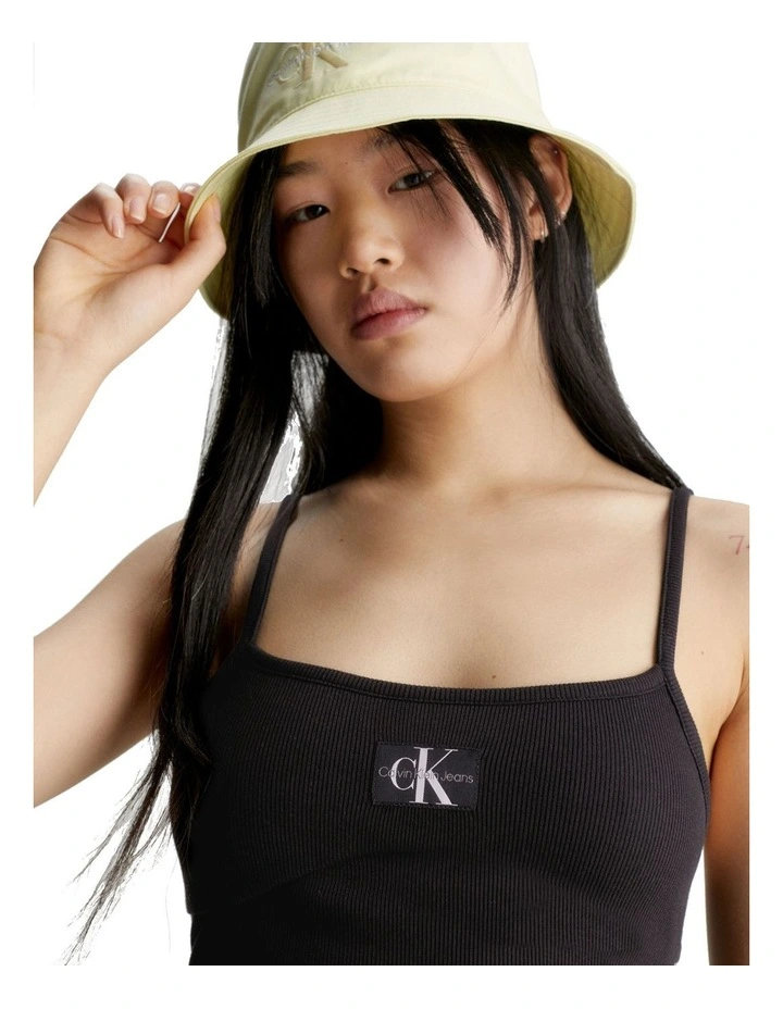 Badge Rib Bralette Top in Black