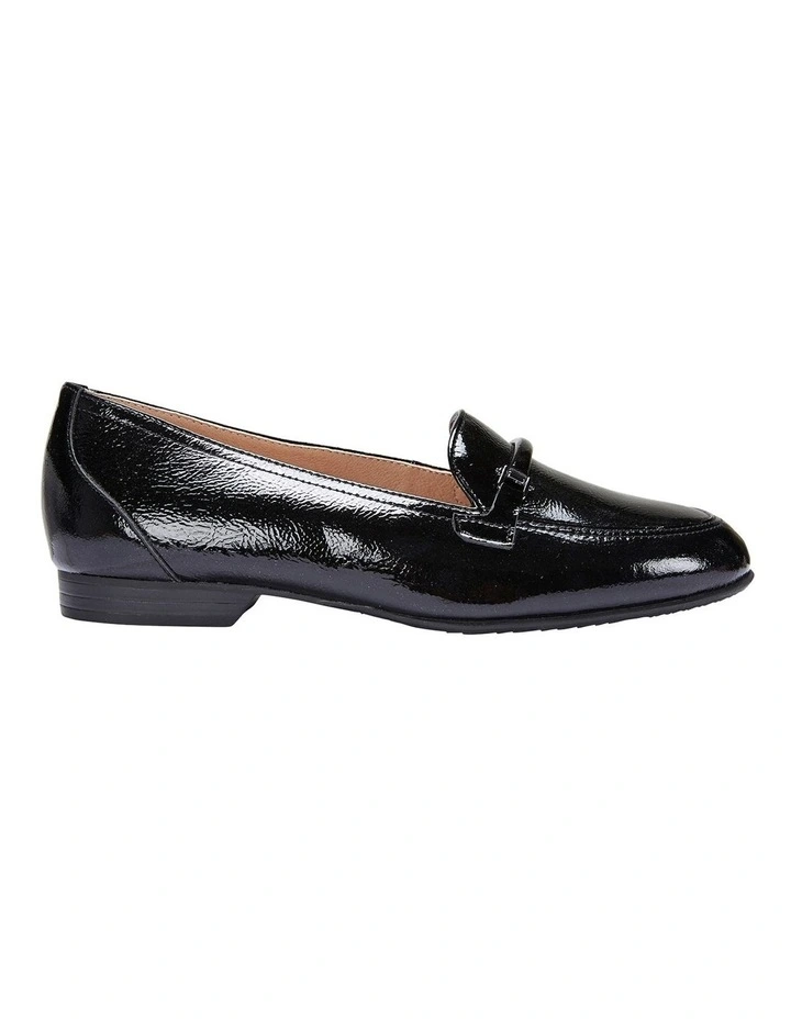 Glebe Black Crinkle Patent Flat Shoes