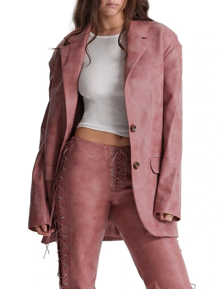 Kiera Vegan Leather Oversized Blazer in Pink