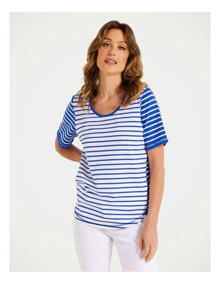 Riva Contrast Stripe Short Sleeve Top in Navy Multi