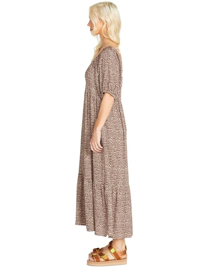 Scarlett Shirred Back Maxi Dress in Micro Leopard