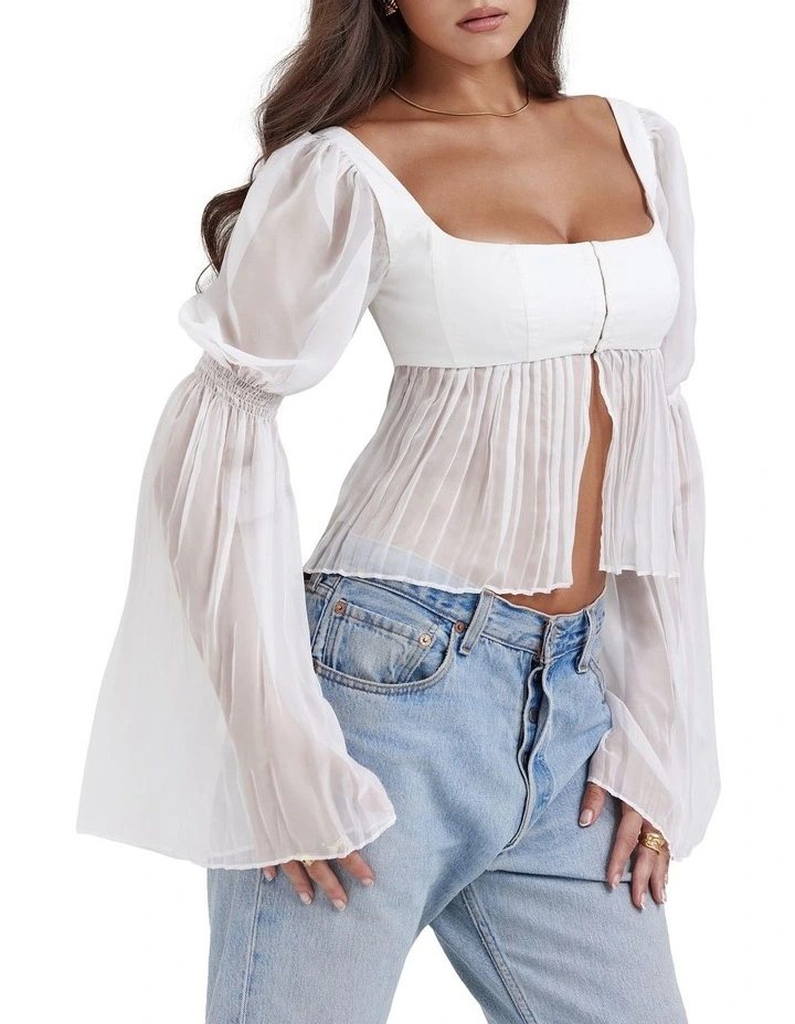 Lucie Pleated Top in White