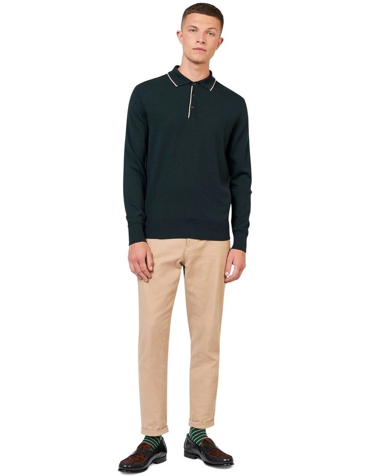 Tipped Merino Polo in Green