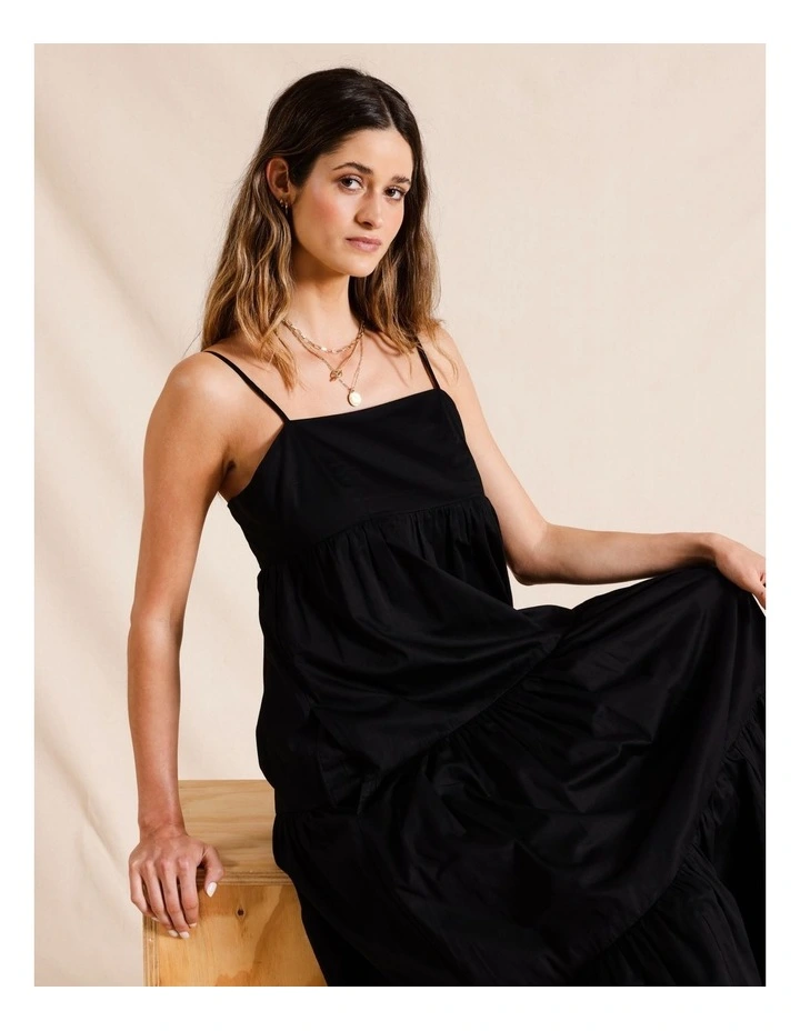 Strappy Swing Midi Dress in Black