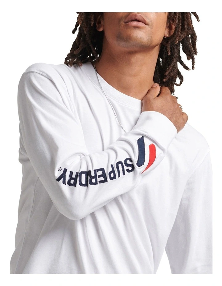 Code Stacked Logo Applique Long Sleeve Top in White