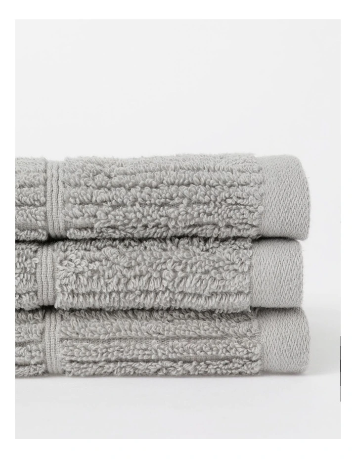 Combed Cotton Ribbed Face Washer 3 Pack in Silver