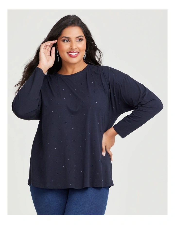 Cotton Embellished Top in Navy