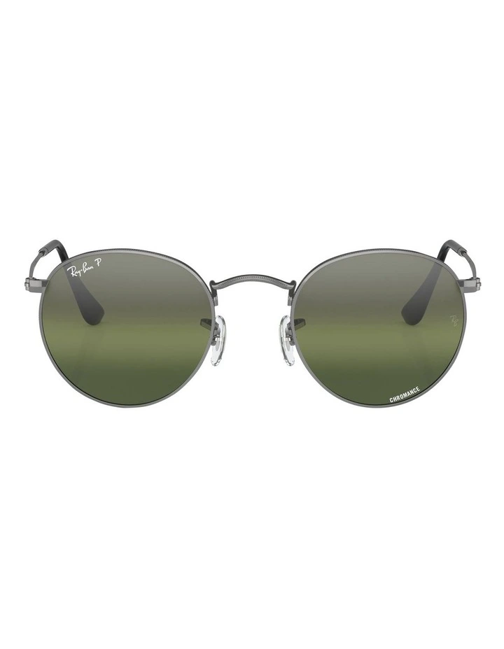 Round Metal Chromance Polarised Sunglasses in Grey
