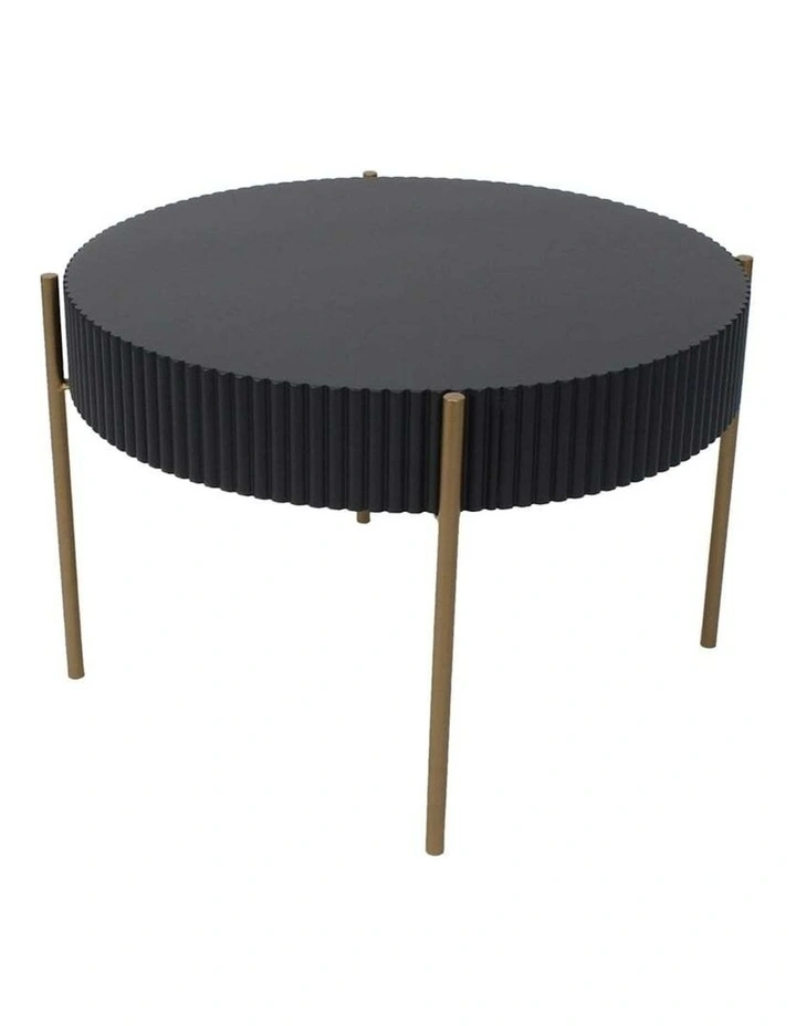 Round Ribbed Coffee Table Cum Big Stool in Black/Gold