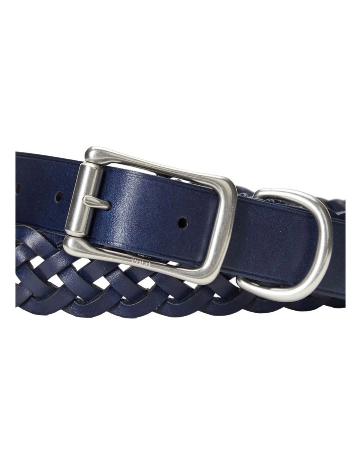Braided Leather Belt in Navy