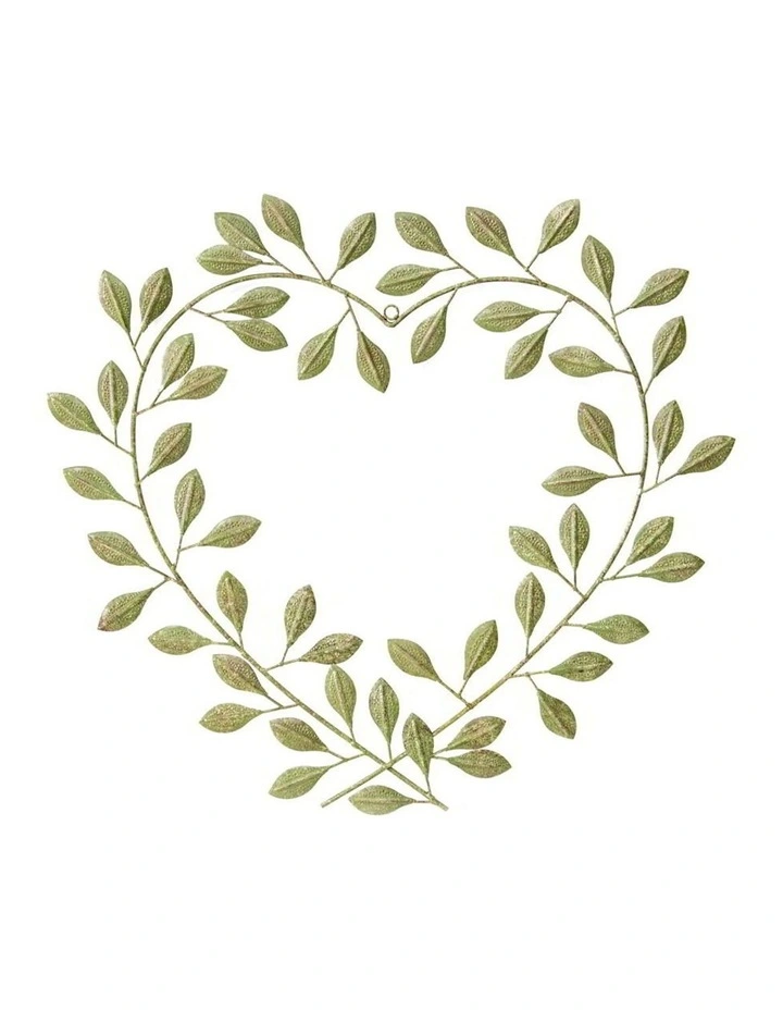Leafy Heart Metal Wall Art in Green