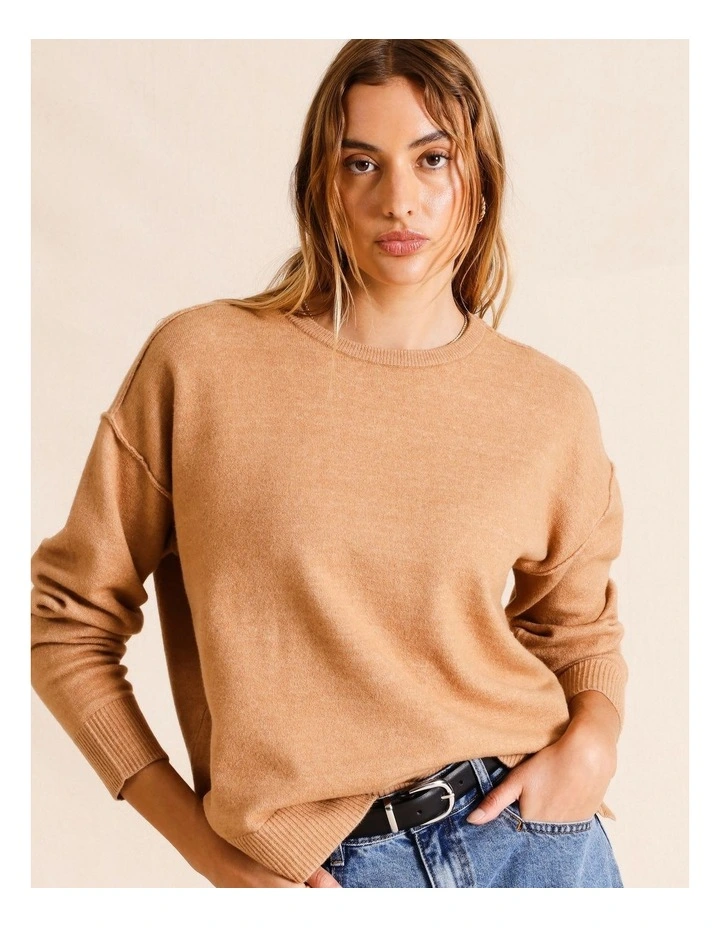 Oversized Exposed Seam Jumper in Tan