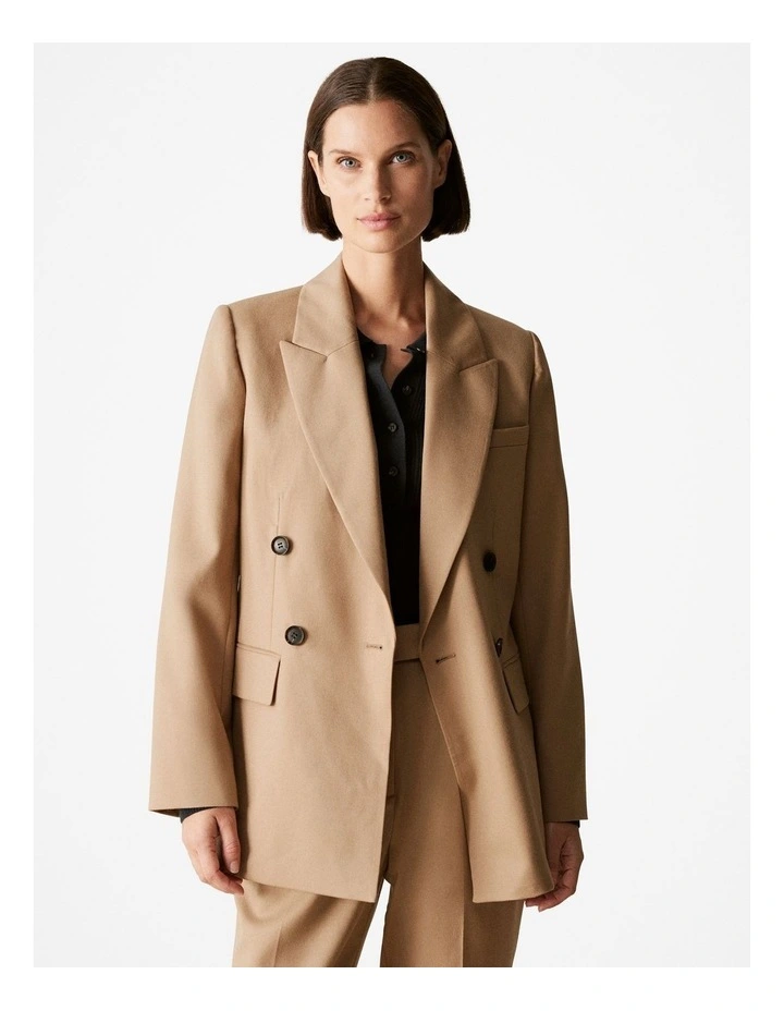 Yarn Dyed Wool Double Breasted Blazer in Camel