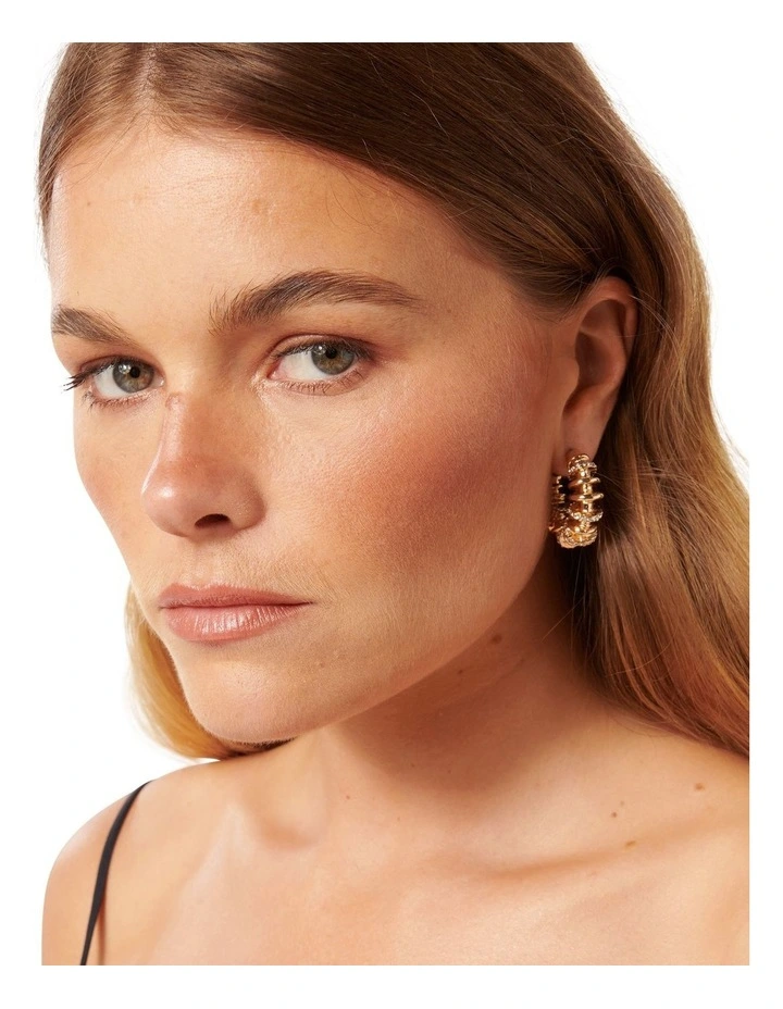 Signature Sakura Stone Swirl Hoop Earrings in Gold