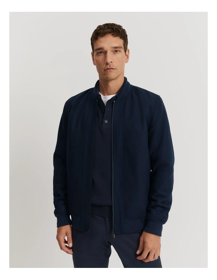 Recycled Wool Blend Bomber in Navy