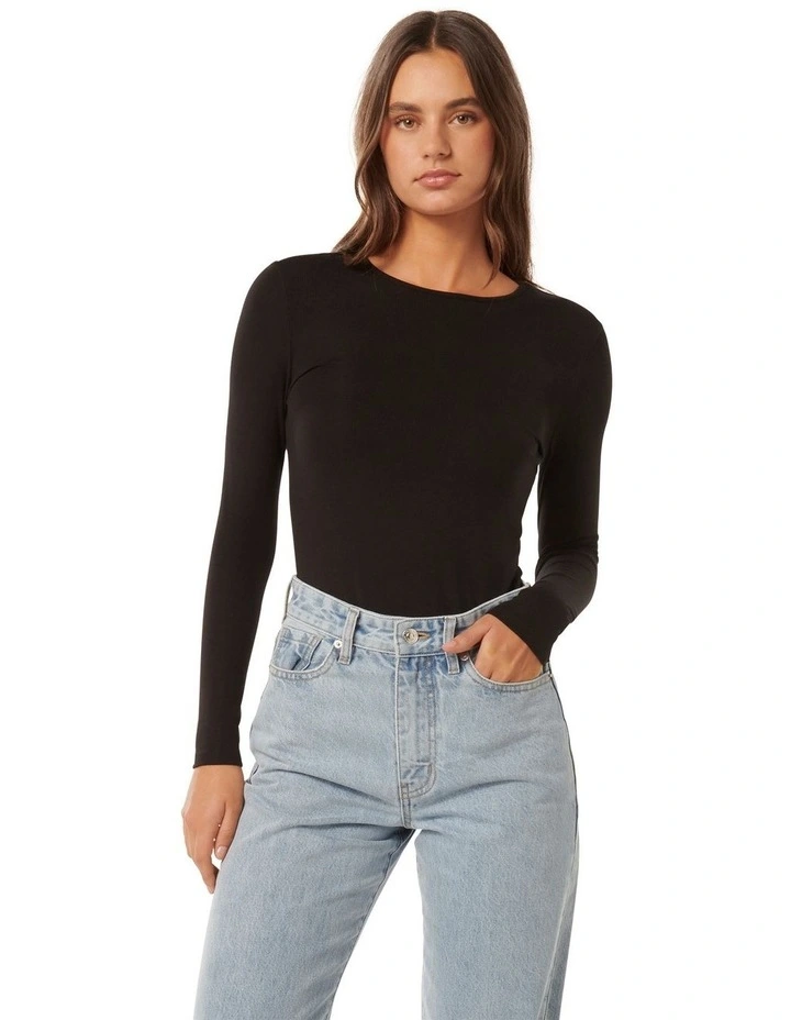 Janelle Long Sleeves Crew Neck Top in Black