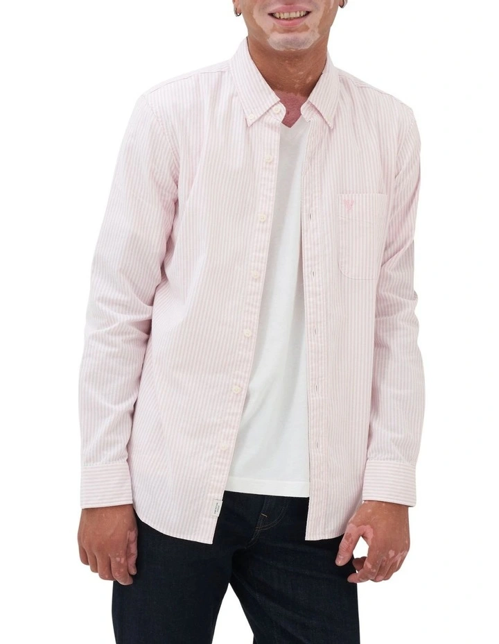 Striped Oxford Button-Up Shirt in Pink