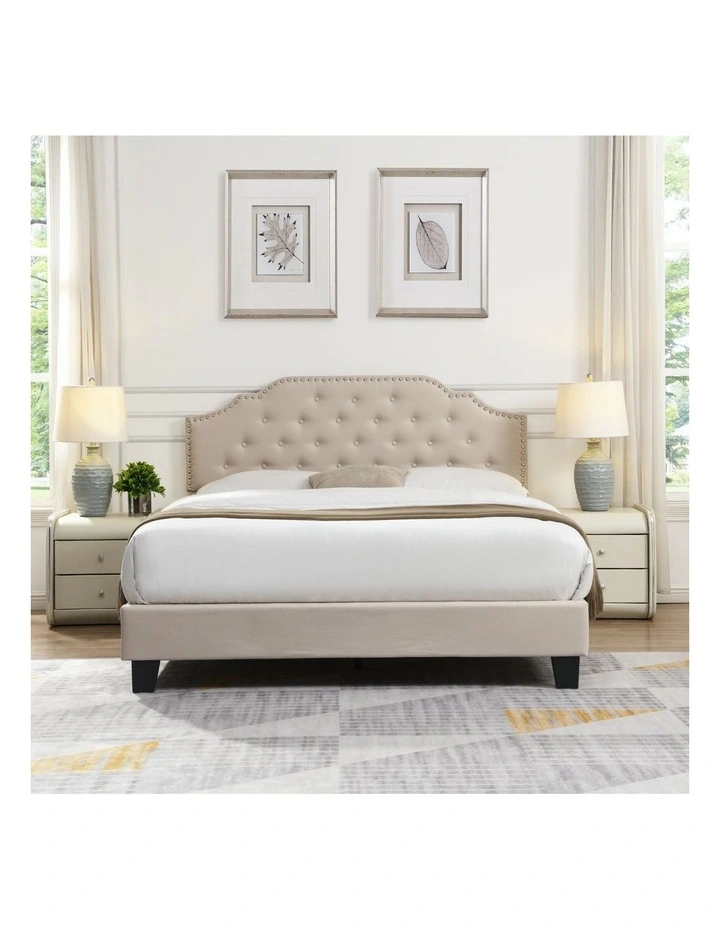 BEF02 Queen Size Bed Frame Base Mattress Platform in Beige