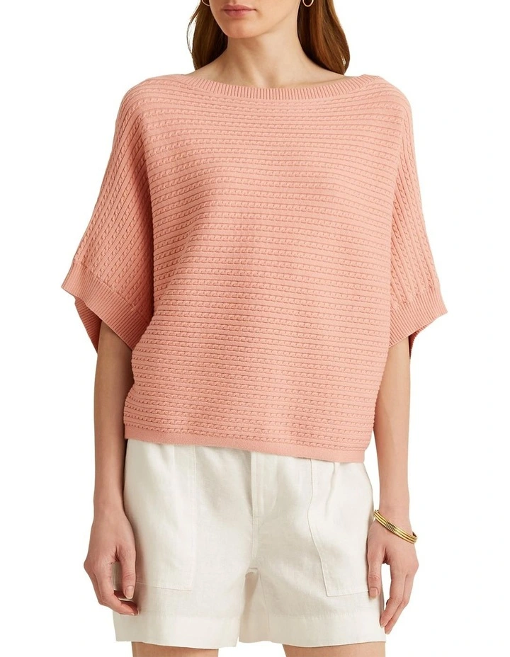 Cable-Knit Cotton-Blend Sweater in Pink