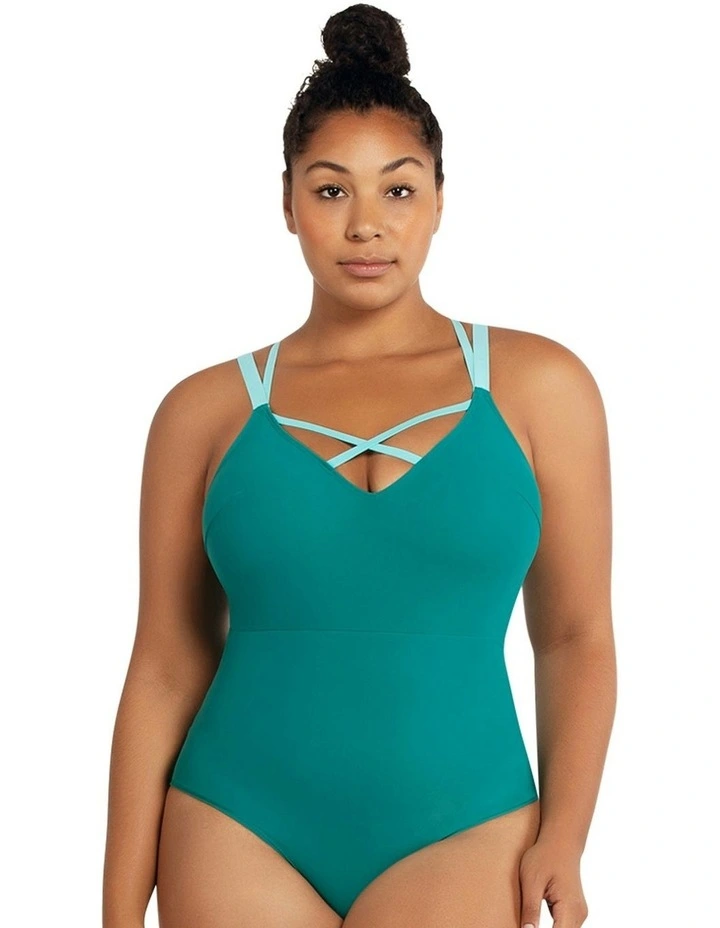 Lauren Wirefree Low Back One Piece Swimsuit in Dark Mint