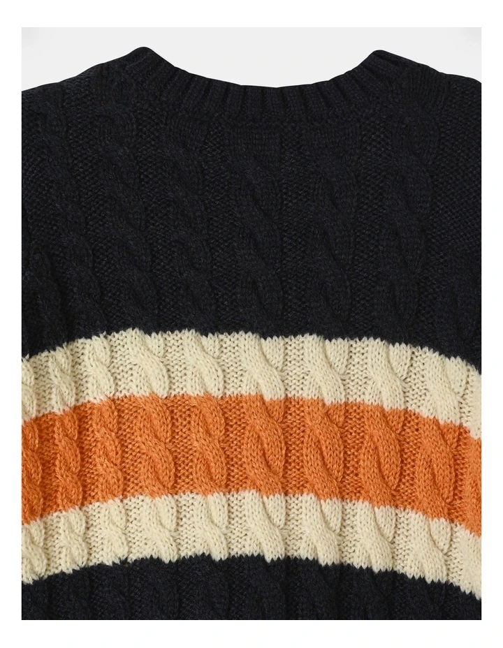 Colour Block Cable Knit Jumper in Navy