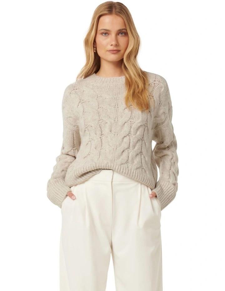 Mila Crew Neck Cable Jumper in Beige