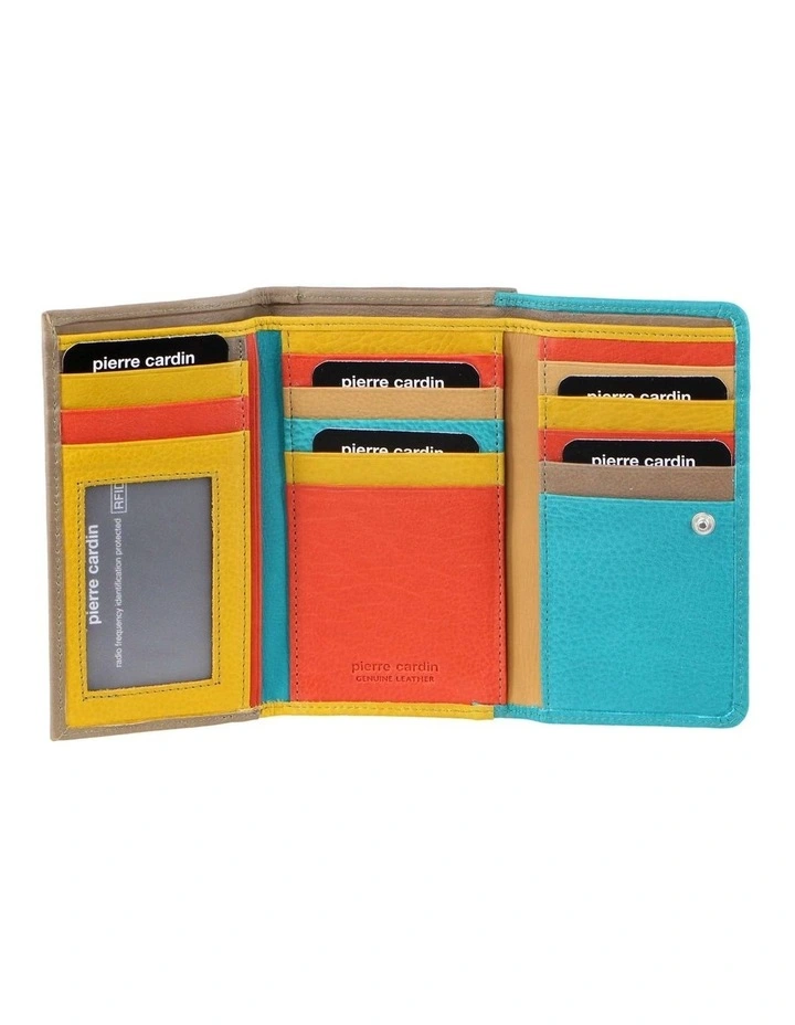 Leather Tri-Fold Wallet in Turquoise-Taupe