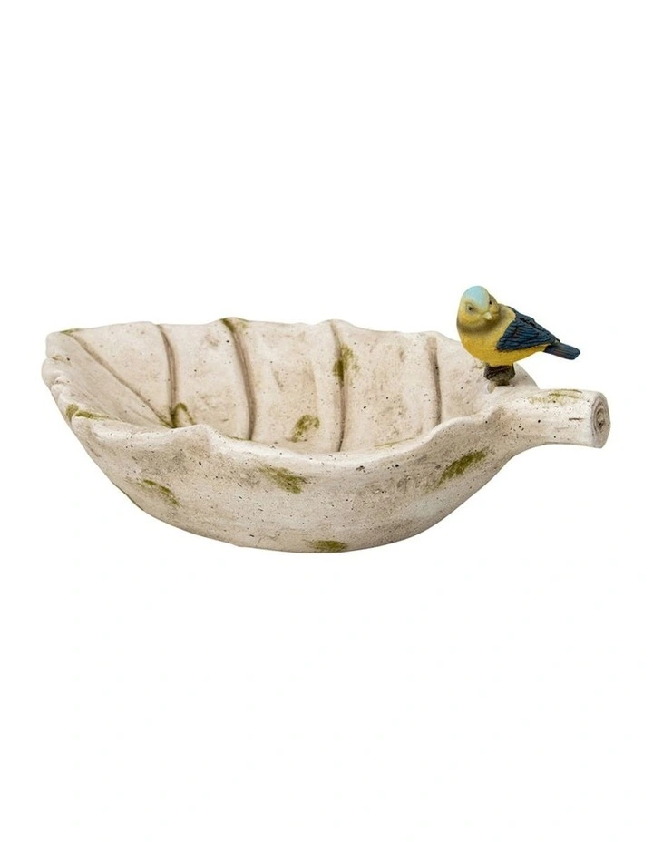 Coloured Bird on Leaf Bird Feeder in Stone/Green