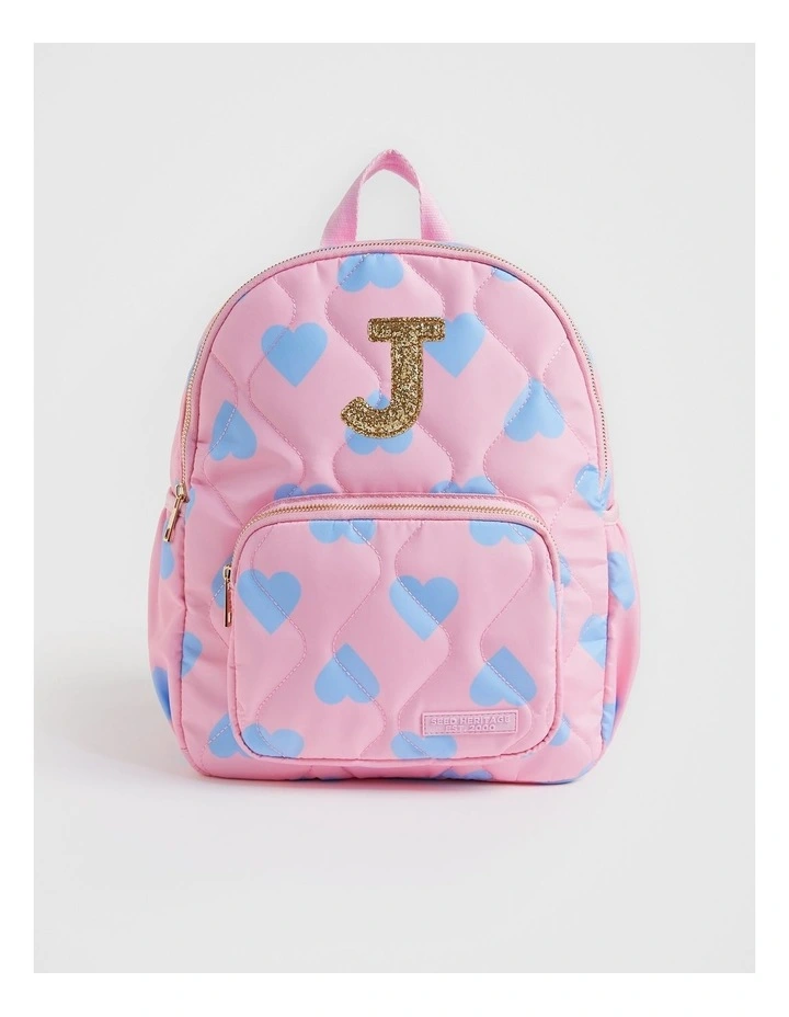 Quilted Initial "J" Backpack in Pink