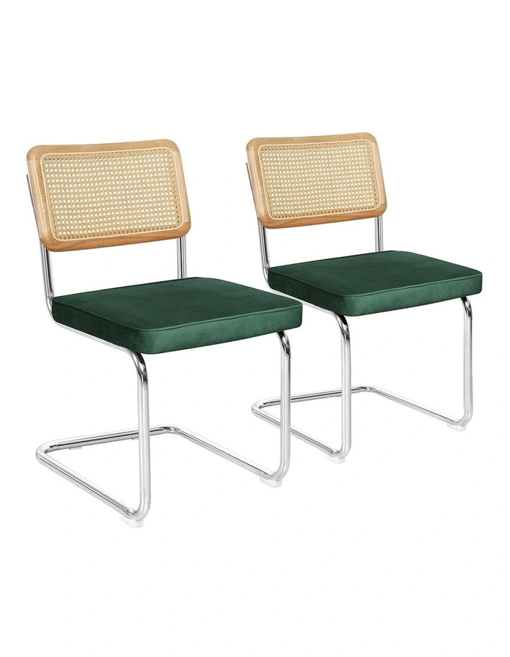 Cantilever Velvet Dining Chairs x2 in Green