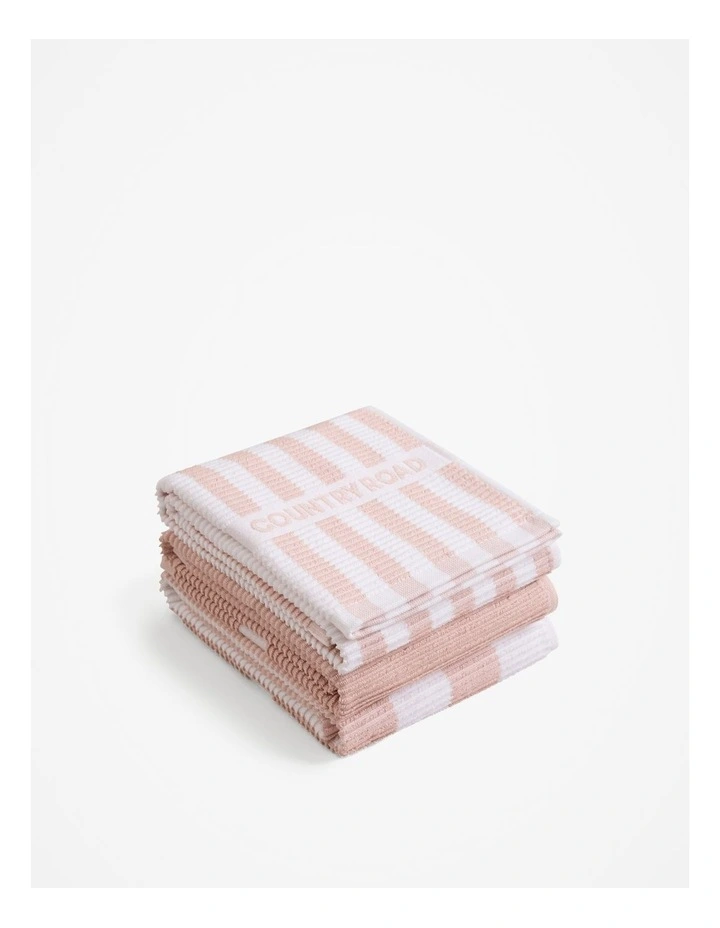 CR Stripe Australian Cotton Tea Towel Pack of 3 in Rose