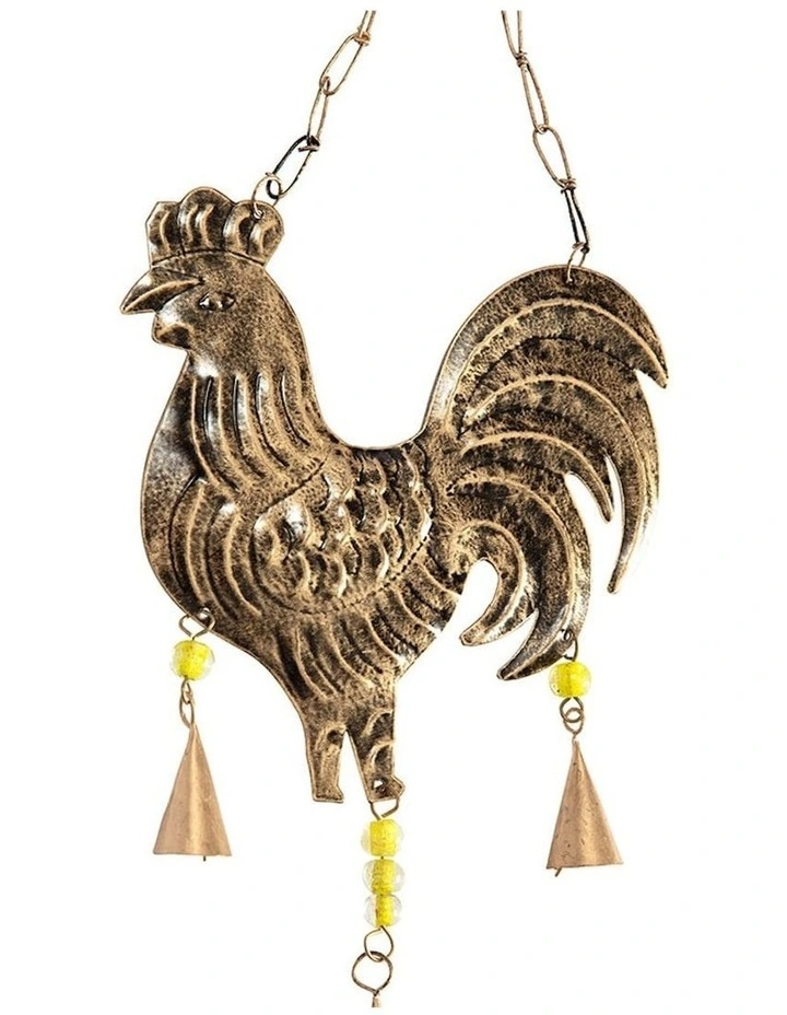 Handcrafted Rooster Door Chime in Distressed Brown/Green